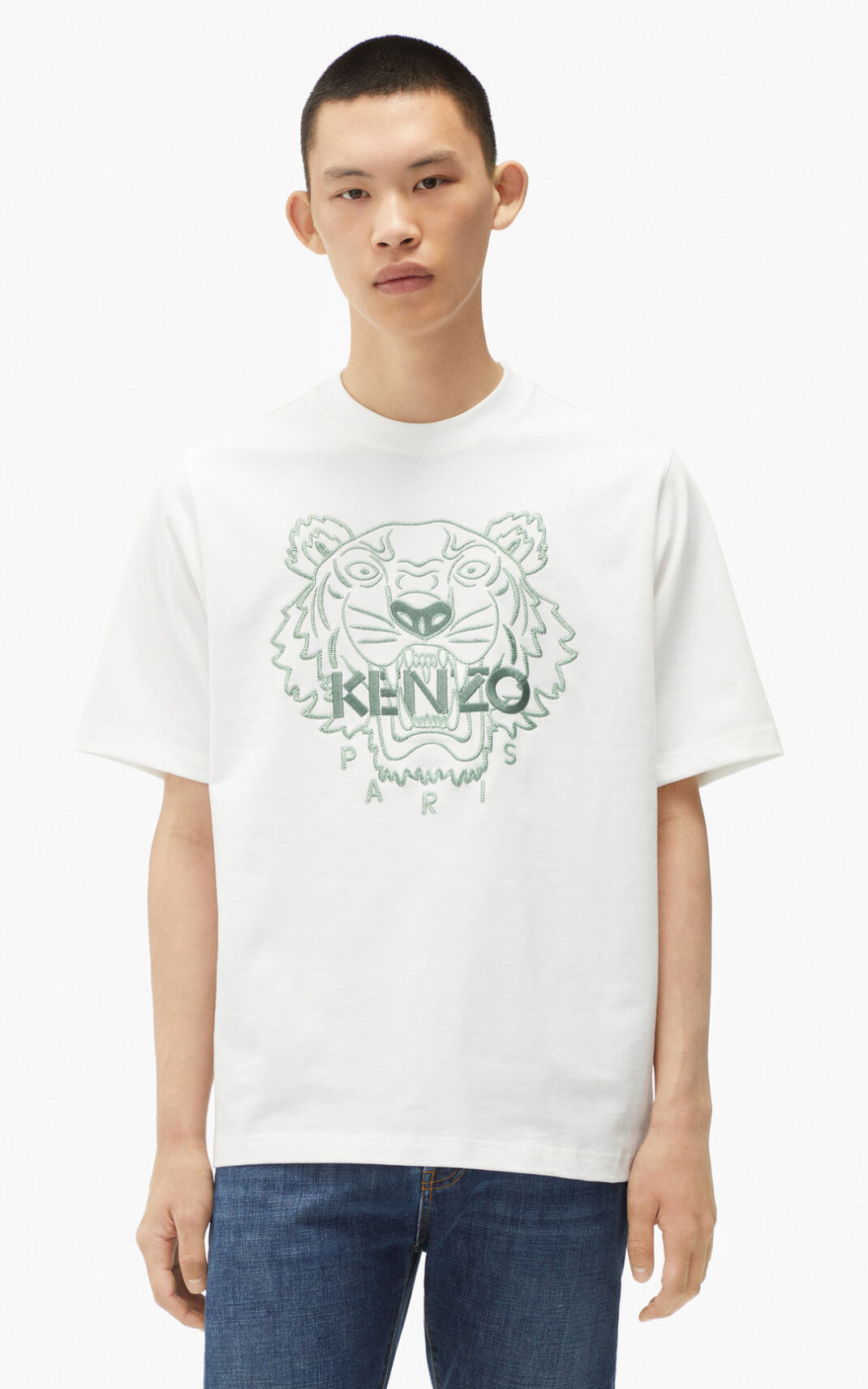 Kenzo Loose fitting Tiger μπλουζακια ανδρικα ασπρα | GR963215